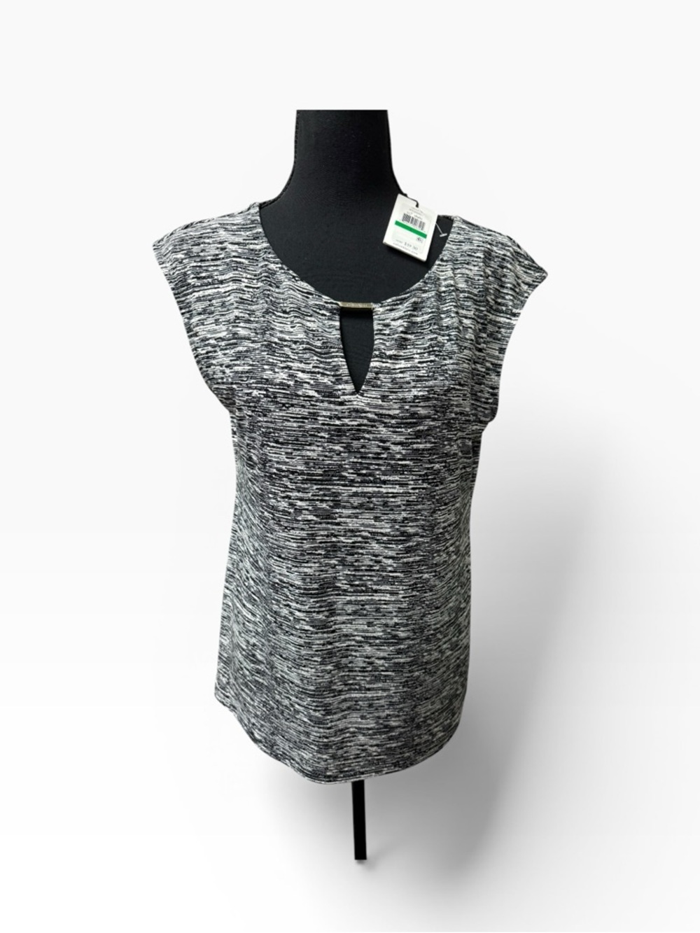 NWT Calvin Klein Blouse Black White Textured Keyhole Top Size L New